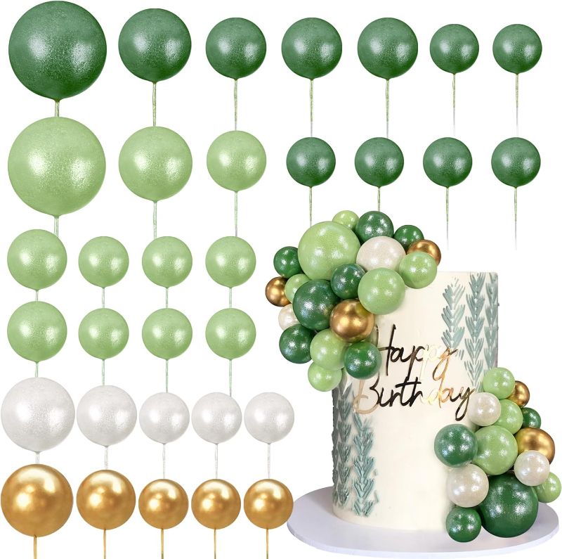 Photo 1 of Ball Cake Topper Ball Cake Picks Colorful Pearl Ball Shaped Cupcake Insert Cake Topper for Bear Theme Birthday Party Favors Wedding Decoration (Green White Gold)
