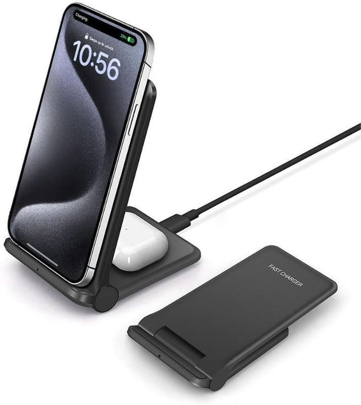 Photo 1 of 25W Wireless Charger,Foldable 2 in 1 Wireless Charging Station for Apple iPhone 15/15 Pro/14/13/12/11/Plus/SE/X/Airpods,PDKUAI 15W Fast Dual Wireless Induction Charge Stand for Samsung/LG/Sony