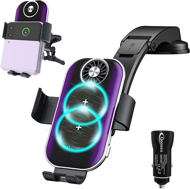 Photo 1 of for Z Flip 5 Car Mount Z Flip 4 Car Mount 15W Dual Coils Fast Wireless Car Charger Charging Station Smart Qi Car Holder for Air Vent Dashboard for Samsung Galaxy Z Flip 4/3/2,iPhone 15/14