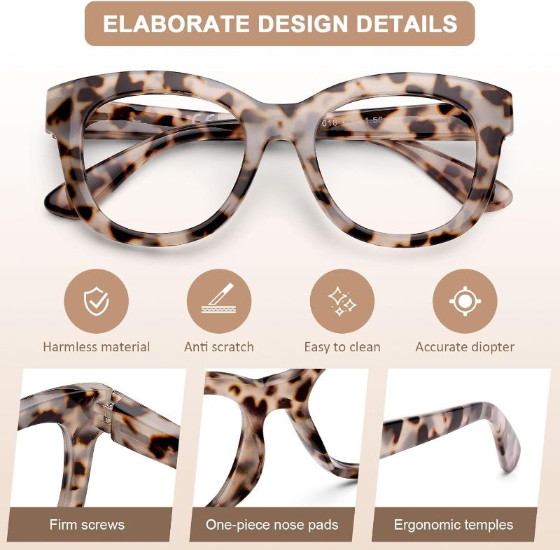 Photo 1 of  Oversized Oprah style Reading Glasses Women, Fashion Designer Computer Round Readers Anti Glare Eyestrain Spring Hinge