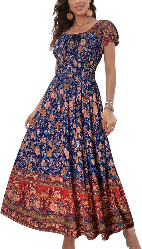 Photo 1 of OSTOO Women's 2024 Summer Short Sleeves Boho Floral Print Tiered Casual Flowy Long Maxi Dress (size medium)
