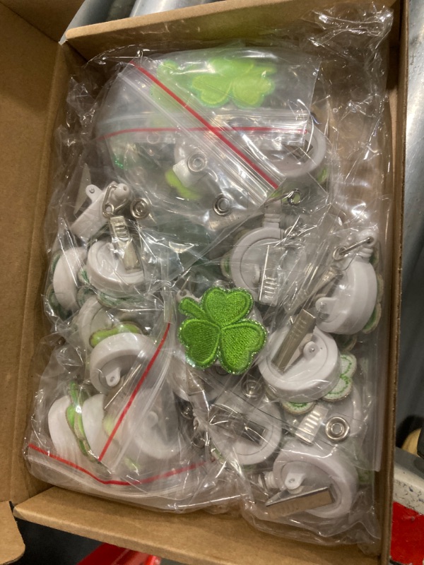 Photo 1 of Crtiin 24 Pcs St Patrick's Day Badge Reels Retractable Badge Reels with Alligator Clip Holiday Badge Holders Retractable Cute Irish Shamrock Green Clover Name ID Badge Reel for Nurses Students