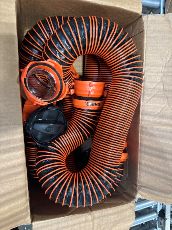 Photo 1 of Camco RhinoEXTREME 20ft RV Sewer Hose Kit, Includes Swivel Fitting and Translucent Elbow with 4-In-1 Dump Station Fitting, Crush Resistant, Storage Caps Included - 39867