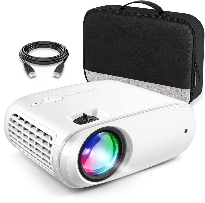 Photo 1 of 8500 Lumens Mini Projector, 1080P Supported, Portable Movie Outdoor Projector with 55,000 Hrs LED Lamp Life, Compatible with TV Stick, HDMI, VGA, TF and USB