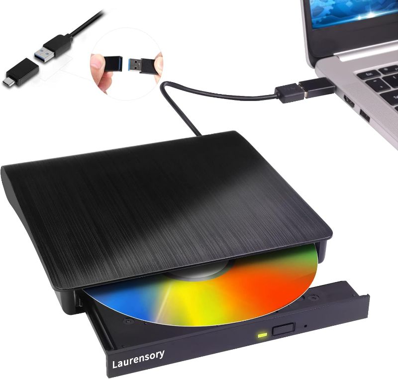 Photo 1 of External DVD Drive USB 3.0 Type-C USB Portable Player for Laptop CD DVD +/-RW Disk Drive CD ROM Burner Writer CD/DVD Burner Reader Compatible with Desktop Windows Linux OS Apple MacBook
