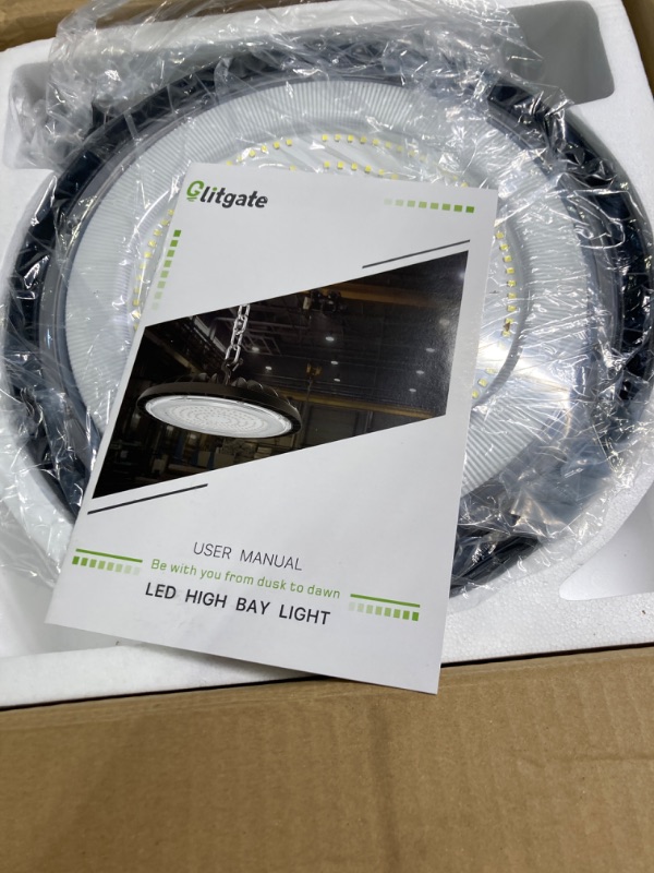 Photo 3 of Glitgate LED High Bay Light 150W, 21000lm 5000K UFO High Bay Lights(600W MH/HPS Equiv.) LED Warehouse Lights with 5ft Cable US Plug for Garage Shop Barn, 4 Pack