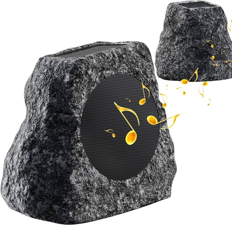 Photo 1 of 60W Deep Bass Outdoor Rock Bluetooth Speakers - Wireless Patio Speaker System, Solar Powered & Weather Resistant, Rechargeable Battery - Perfect for Pool, Patio, Deck, Garden, and Home - 2 Pack