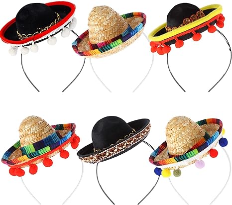 Photo 1 of 6 Pcs Mini Mexican Hats Sombrero Party Hats Mini Straw Hat for Carnival Decorations