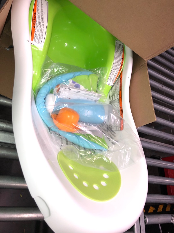 Photo 3 of Fisher-Price Baby Bath Tub, 4-in-1 Newborn to Toddler Tub with Infant Seat Bath Toys and Sling ‘n Seat Tub, Green Green - Frustration Free Package