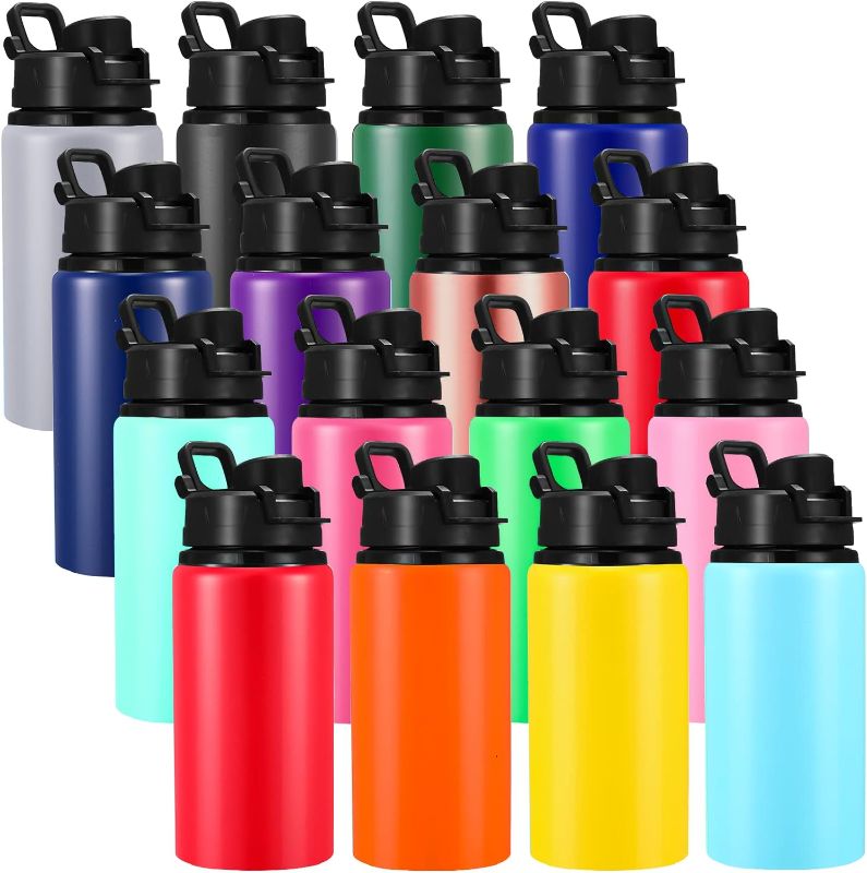 Photo 1 of 16 Pcs Aluminum Water Bottle Bulk Multicolor Reusable Sports Bottle with Snap Lids Multipack Vacuum Water Flask for Travel Camping, Picnics, Gym, Hiking, Cycling, Fishing (17 Oz)