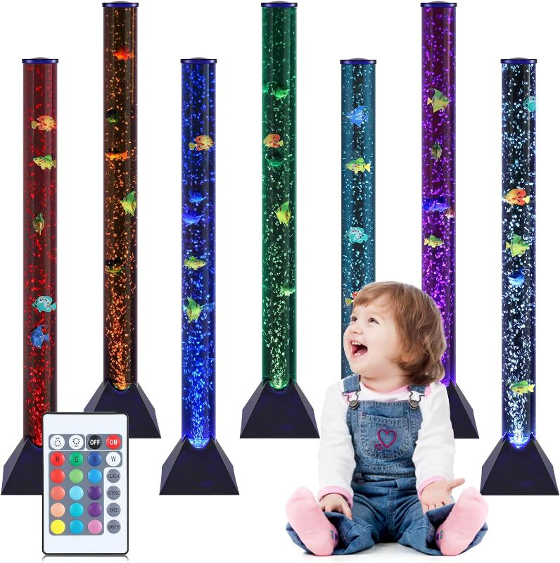 Photo 1 of Large LED Fish Lamp Tube - 3.3FT Sensory Bubble Lamp with Moving Fish & 20 Color Remote for ADHA & Autism Children - Color Change Aquarime Lamp for Home Décor