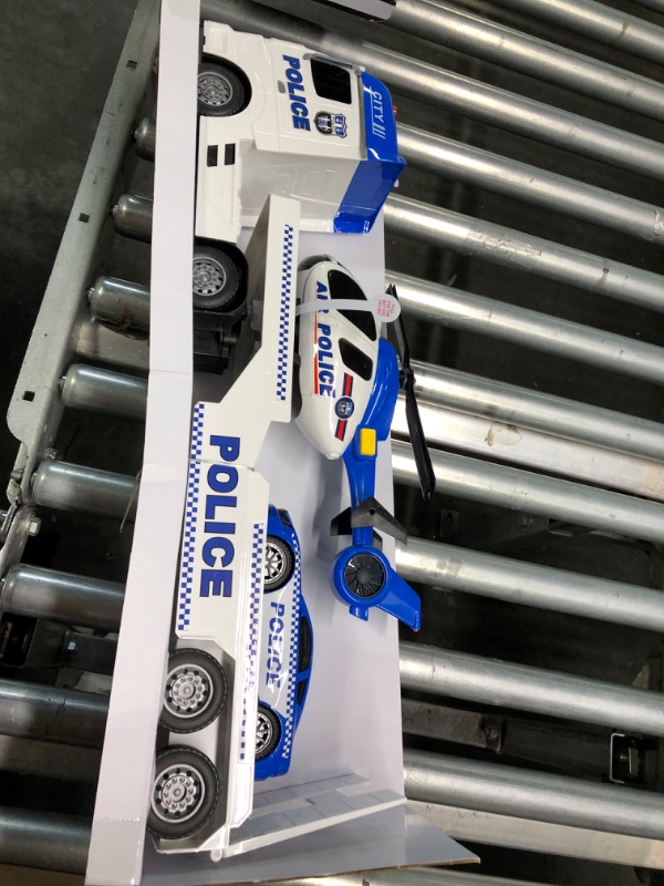 Photo 1 of 25" Police Toys Vehicle Truck Push & Go Rescue Playset 3 in 1 Includes Mini Police Car and Helicopter Toy in Semi Carrier Truck Gift for Toddlers Boys Age 3+(Police Trailer)