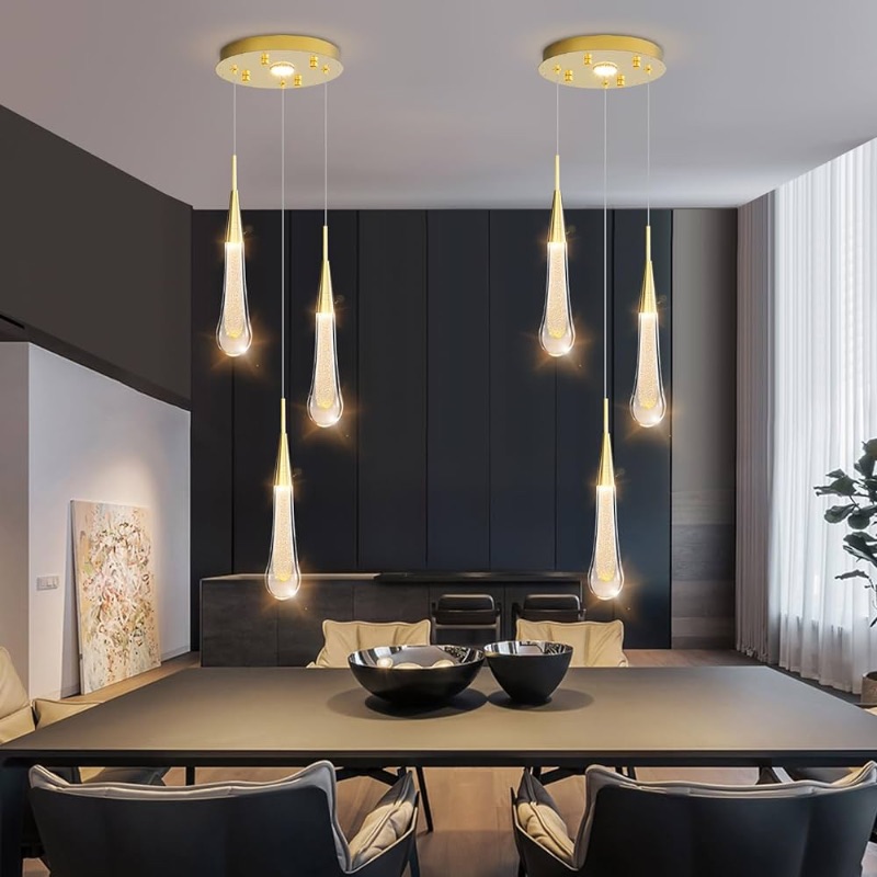 Photo 1 of Modern LED Chandelier Dining Room Lights for Island Kitchen Pendannt Lighting Fixtures Crytsal Ceiling Hanging Light Remote Dimmable