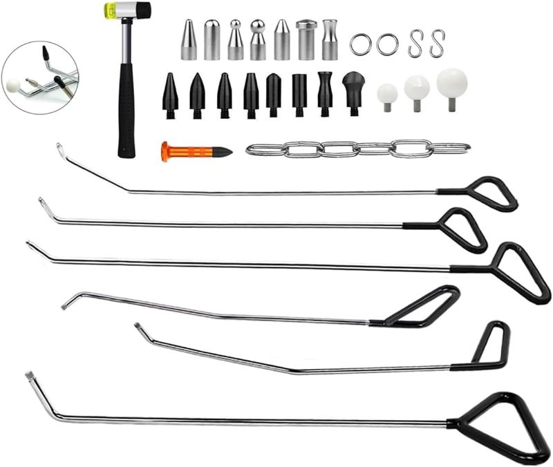 Photo 1 of 31PCS Paintless Dent Removal Kit Professional Stainless Steel Rods Paintless Dent Removal Tool for Car Dents Door Dings and Hail Damage Removal Set