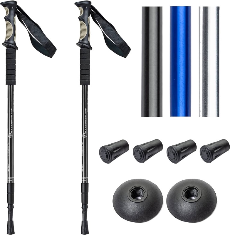 Photo 1 of 1 Pair (2 Poles) Anti Shock, Adjustable, Collapsible Hiking Poles for Trekking or Walking, Lightweight Aluminum Sticks for Men, Women, Seniors, Kids & Children, Backpacking & Camping Gear