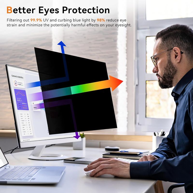 Photo 1 of [2 Pack] 27 Inch Computer Privacy Screen for 16:9 Aspect Ratio Widescreen Monitor, Eye Protection Anti Glare Blue Light Computer Monitor Privacy Filter, Removable Anti-Scratch 27in Protector Film [2 Pack] 27'' Privacy Screen (16:9)