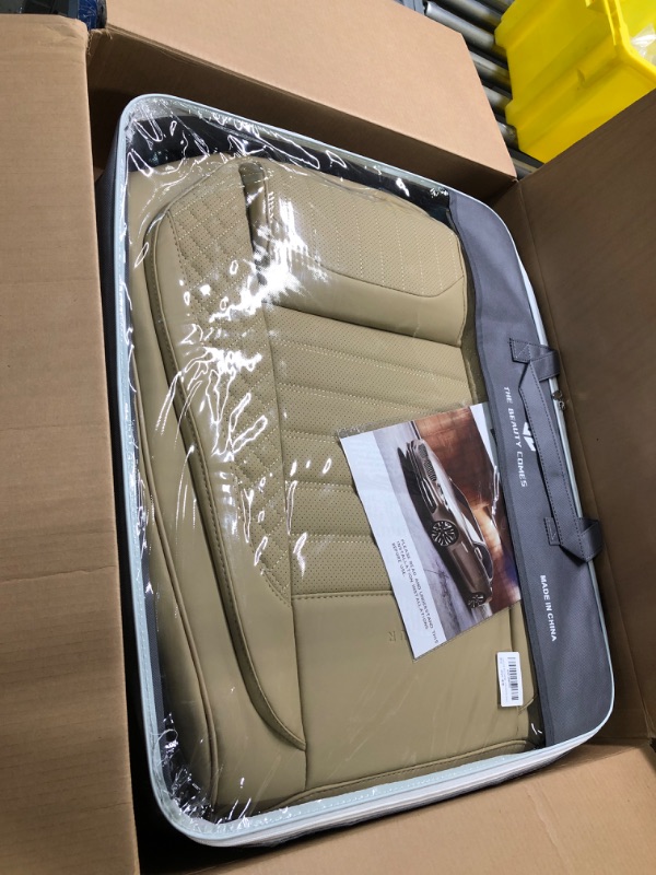Photo 1 of HAITOUR Full Coverage Leather Car Seat Covers Full Set Universal Fit for Most Cars Sedans Trucks SUVs with Waterproof Leatherette in Automotive Seat Cover Accessories (Beige) Beige Full Set