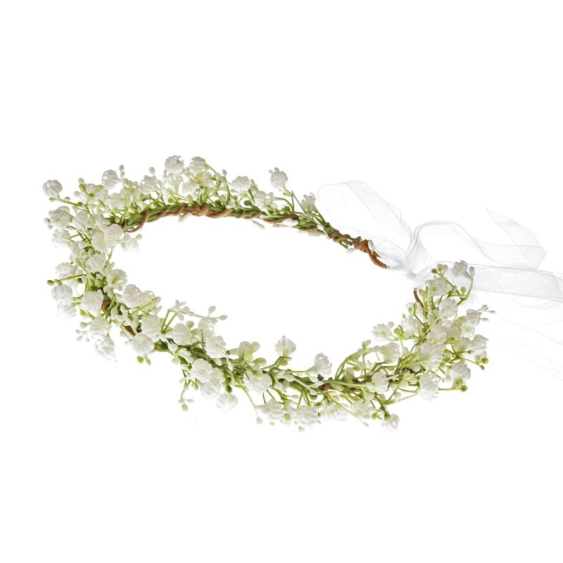 Photo 1 of Adjustable Flower Crown for Women Girls Floral Headband Headpiece Halo Wreath Wedding Bride Bridesmaid Flower Girl Garland (14D-Ivory)