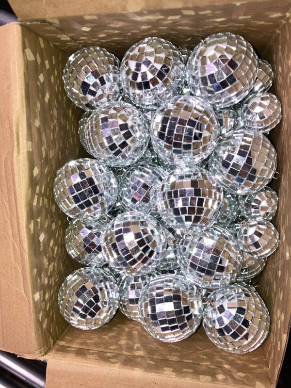 Photo 3 of 200 Pcs Disco Balls Ornament Mini Disco Balls Small Mirror Silver Hanging Decorations Reflective Disco Ball for 70s Disco Themed Party Christmas Tree Birthday Wedding (2, 1 Inch)