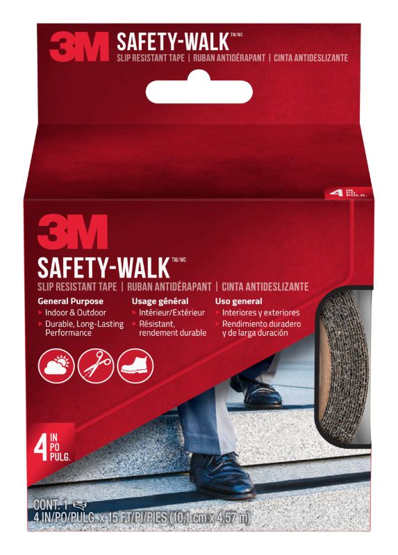 Photo 1 of 3M Safety-Walk Slip Resistant Tape, Anit-Slip Tread, Black, 4-in. x 15-in. Roll 4-Inch Roll