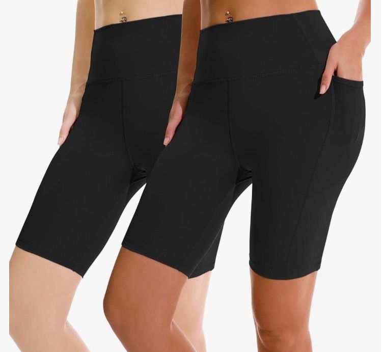 Photo 1 of APEXUP Workout Shorts, 8" Biker Shorts Women High Waist, Spandex Yoga Shorts with Side & Inner Pockets - xs 