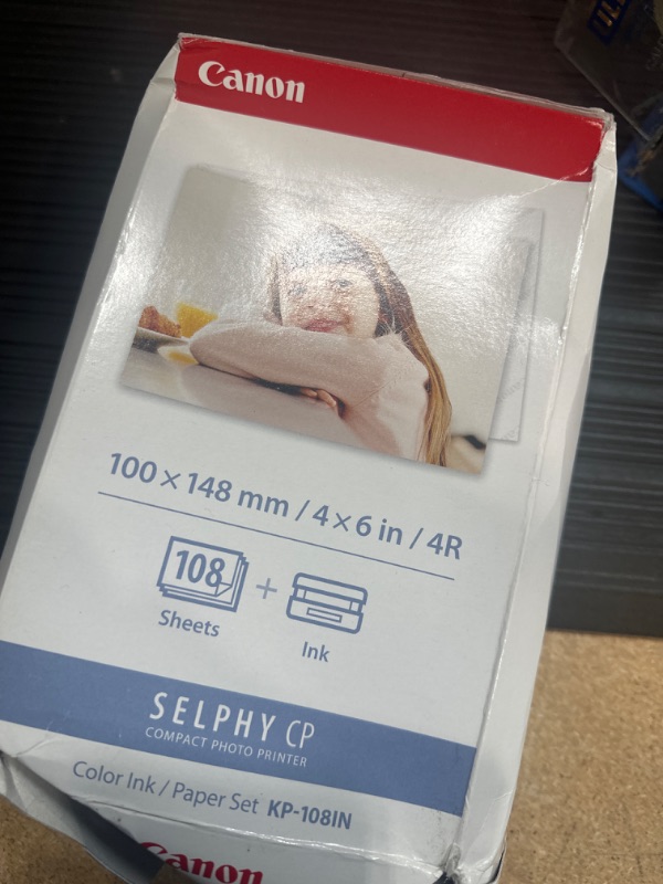 Photo 1 of Canon KP-108IN 3 Color Ink Cassette and 108 Sheets 4 x 6 Paper Glossy for SELPHY CP1300, CP1200, CP910, CP900, CP760, CP770, CP780 CP800. Bonus: Quality Photo Microfiber Cloth