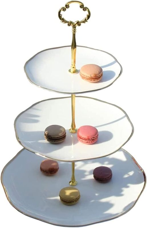 Photo 1 of  4 pc 3 tier porcelain cake stand birthday round style