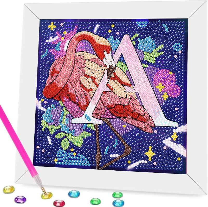 Photo 1 of **ACTUAL PHOTO DIFFERENT FROM STOCK PHOTO*** 2 Sets CAMOYAI Diamond Painting Kits For Kids With Wooden Frame, Diamond Art Kits Children Ages 6-8-10-12, 5D Crystal Diamonds Art Big Gem Full Drill Diamond Dots (6X6inch) (Flamingo) Flamingo-DX5278
