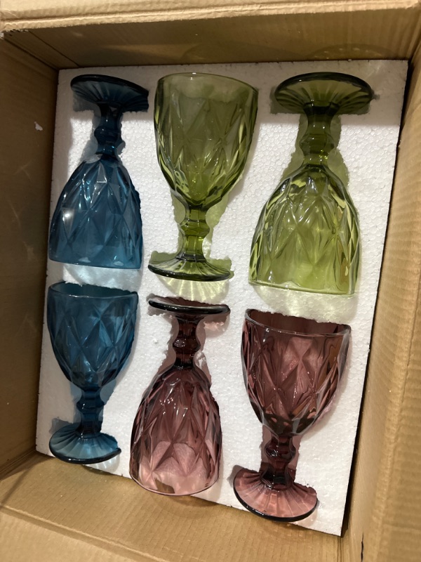 Photo 2 of SOUJOY Set of 6 Vintage Wine Glasses, 10oz Colored Goblet Glass with Stem