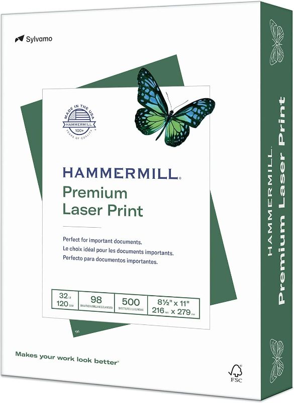 Photo 1 of **READ NOTES BELOW**Hammermill Paper, Premium Laser Print Paper, 8.5 x 11 Paper, Letter Size, 32lb Paper, 98 Bright, 1 Ream / 500 Sheets (104646R) Acid Free Paper