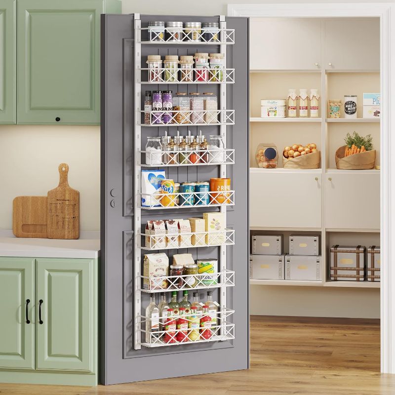 Photo 1 of 1Easylife Adjustable Door Pantry Organizer, 8-Tier, 16.53"L x 5.11"W x 62.6"H, Cream White, Plastic
