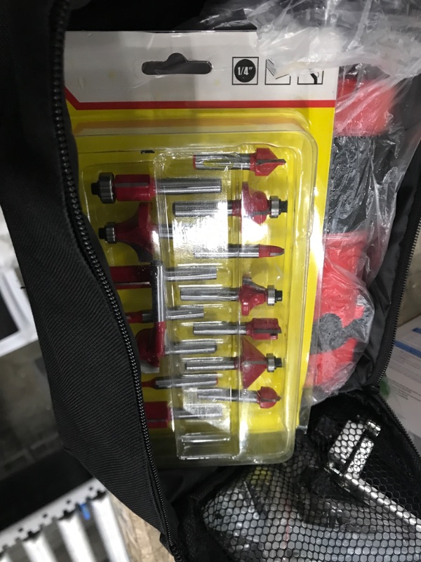 Photo 1 of Mootikar Compact Wood Palm Router Tool Hand Trimmer Woodworking Joiner Cutting Palmming Tool 30000R/MIN 800W 110V with 15PCS 1/4" Router Bits 15pcs Router Bits Red