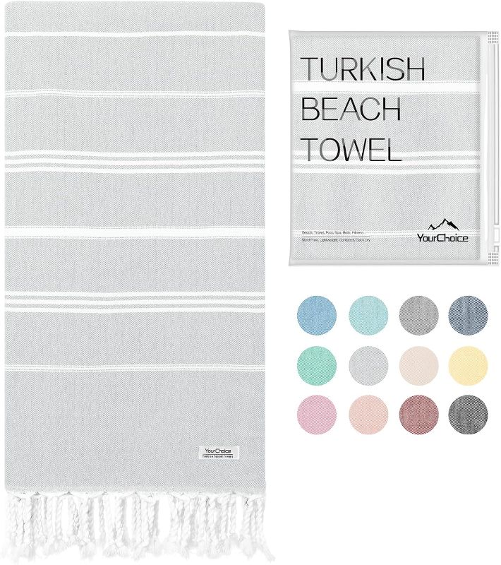 Photo 1 of 
Your Choice Turkish Beach Towel (71x41) - 100% Conton Turkish Towel Minimalist, Sand Free Quick Dry Beach Towels Oversized Clearance, Lightweight Compact Travel Towel - Classic Stripes Light Grey

