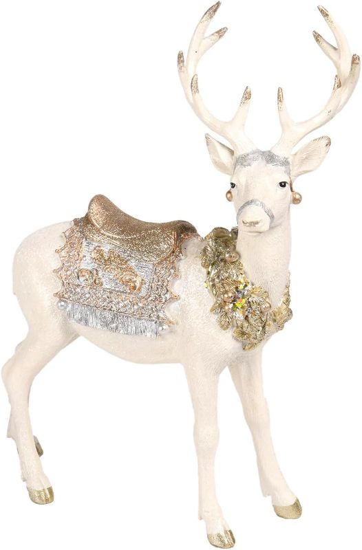 Photo 1 of **SEE NOTES/DAMAGED**
Reindeer-Figurine Christmas-Decorations Standing Deer Statue - Cream and Gold Collectible Table Desk Decor 12L x 5.5W x 15.7H inch Neman House Studio 1 - Standing Deer