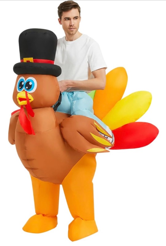 Photo 1 of KOOY Inflatable Costume Adult Turkey Ride On Blow Up Turkey Costume Adult Inflatable Halloween Costumes For Men Women Dress Up Cosplay Party Festival Air Blow up Costumes