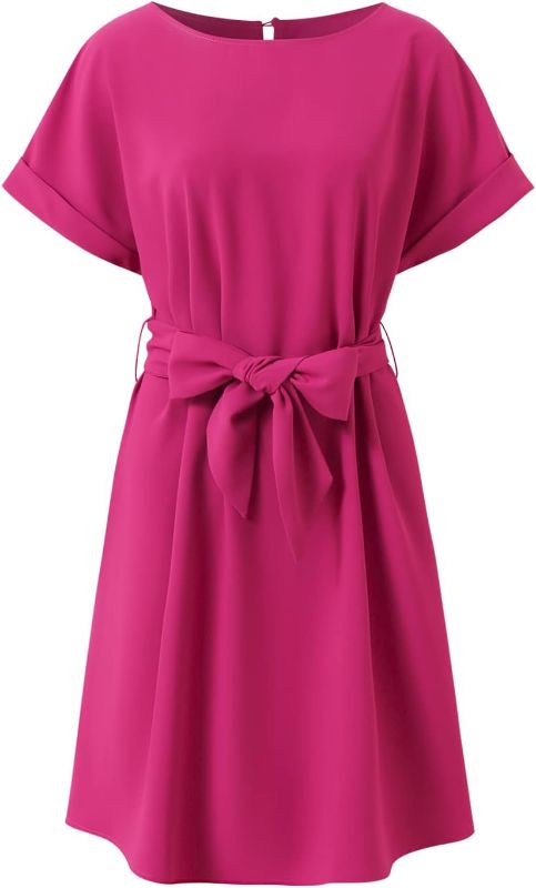 Photo 1 of Edlike Women's Summer Short Sleeve Crew Neck Solid Tie Waist A-Line Midi Dress
LARGE