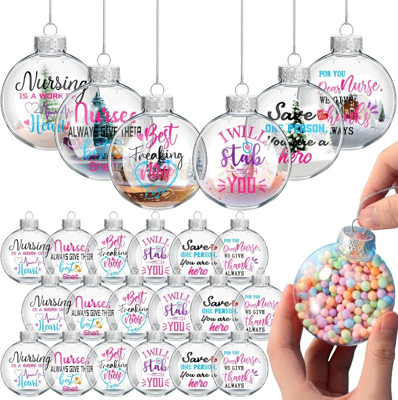 Photo 1 of 24 Pcs Appreciation Clear Christmas Ornament Balls 2.64 inch Transparent Plastic Fillable Hanging Ornaments Balls for Christmas Tree Home Decor (Clear,Nurse)