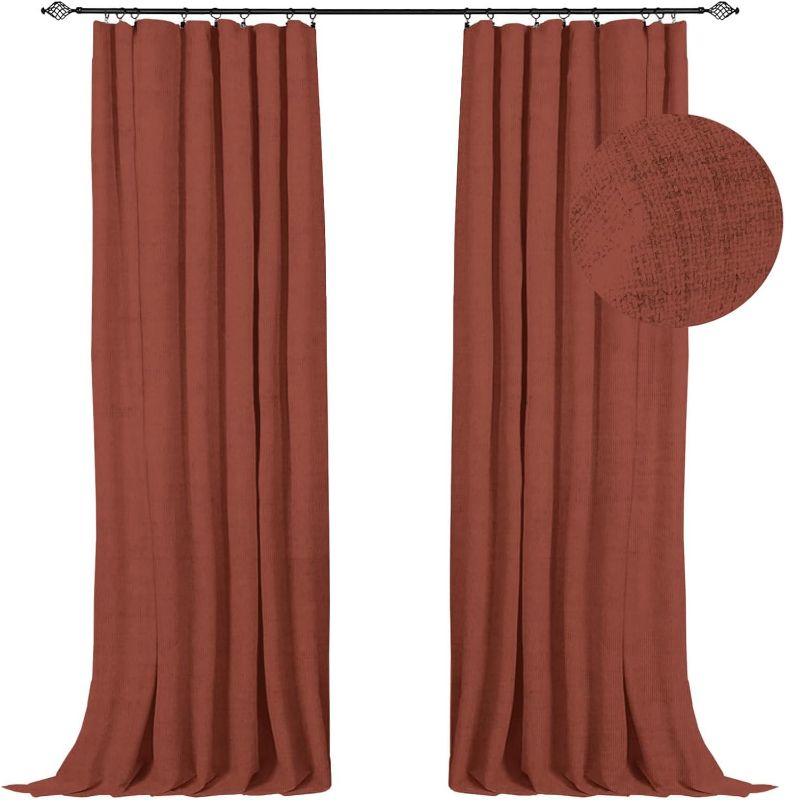 Photo 1 of 100% Blackout Shield Linen Blackout Curtains 96 Inches Long 2 Panels Set, Clip Rings/Rod Pocket Blackout Curtains, Black Out Curtains & Drapes for Bedroom, 50 inches Wide Each Panel, Terracotta
