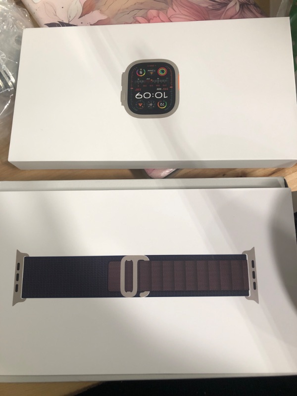 Photo 4 of ***FACTORY SEAL**** Apple Watch Ultra 2 [GPS + Cellular 49mm] Smartwatch with Rugged Titanium Case & Indigo Alpine Loop Medium. Fitness Tracker, Precision GPS, Action Button, Extra-Long Battery Life, Carbon Neutral Titanium Case with Indigo Alpine Loop Me