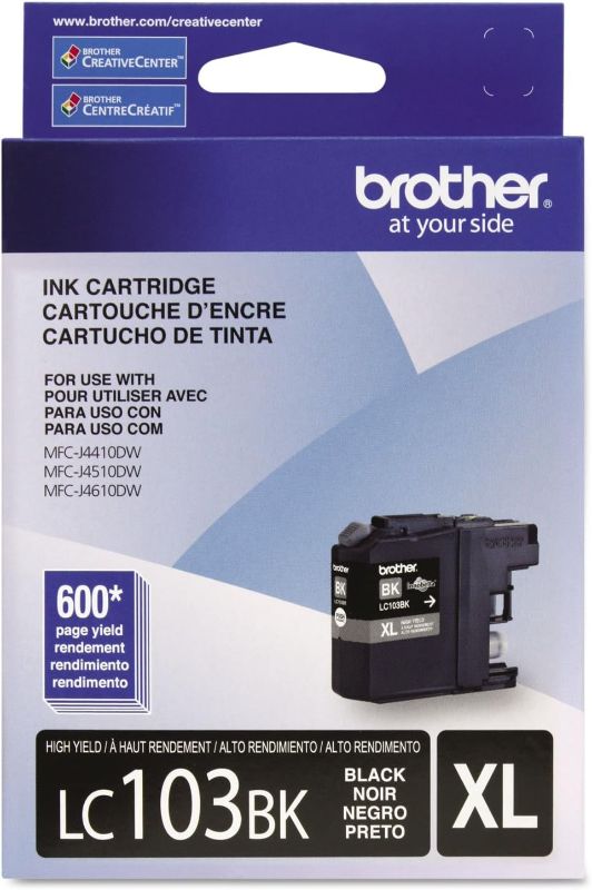 Photo 1 of Brother Genuine High Yield Black Ink Cartridge, LC103BK, Replacement Black Ink, Page Yield Up to 600 Pages, Amazon Dash Replenishment Cartridge, LC103, 1 OEM Cartridge Black 1 Count (Pack of 1) Ink