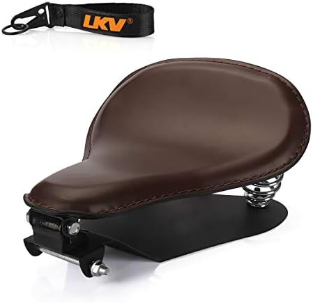 Photo 1 of LKV 13.38" Motorcycle Solo Driver Seat Leather Cushion with Seatbase Spring Bracket Kits Replacement for Harley Davidson Sportster XL 1200 883 48 Chopper Bobber Seats Custom Coffee Glaze1