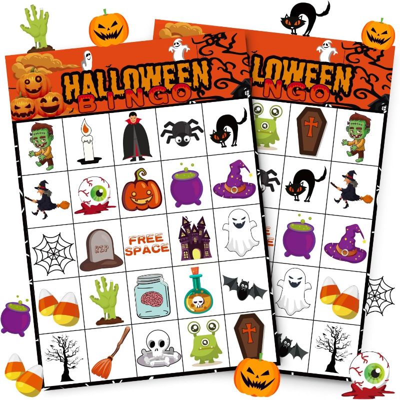 Photo 1 of 40 Players Halloween Bingo Game Cards - Hallowmas Goodie Bags Stuffers Gifts for Kids Holiday Activity Party Supplies Favors