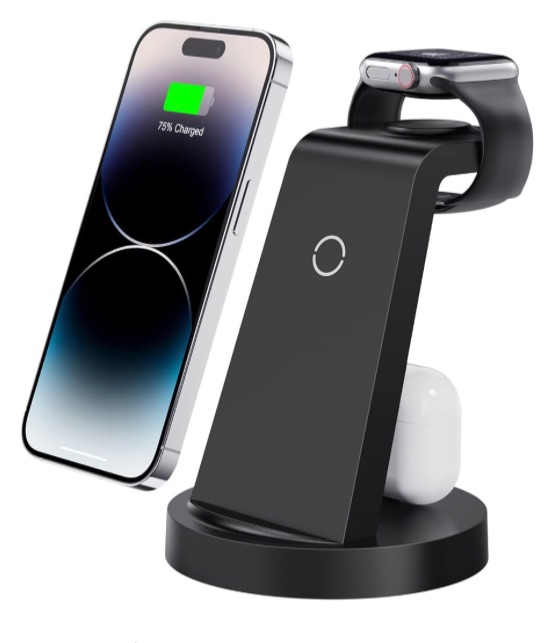 Photo 1 of 3 in 1 Charging Station for iPhone, Wireless Charger for iPhone 15 14 13 12 11 X Pro Max & Apple Watch - Charging Stand Dock for AirPods 3/2/1/Pro