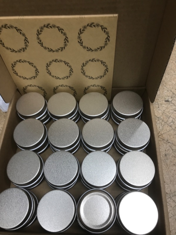 Photo 1 of 0.5 oz Screw Top Aluminum Tin Jar with Screw Lid and Blank Labels (Champange - Pack of 32)