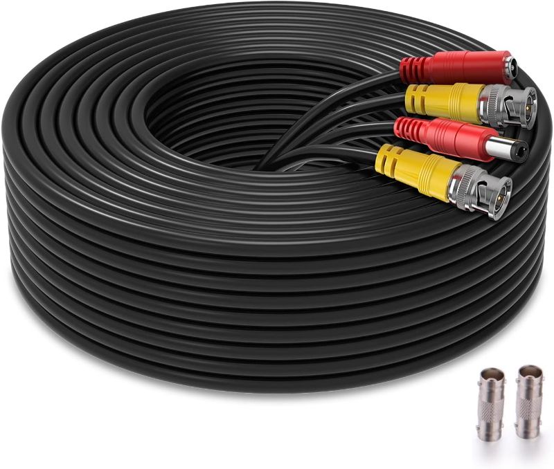 Photo 1 of 200ft Bnc Cable All-in-One Siamese Video and Power Security Camera Cable, Extension Wire Cord with 2 Female Connectors for All Max 5MP HD CCTV DVR Surveillance System (200ft Cable, Black)
