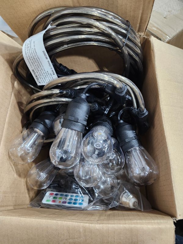 Photo 1 of 48FT RGB String Lights with Rope Fairy, LED RGB Café Patio Lights Outdoor with Remote, Waterproof Shatterproof Edison String Lights for Garden
