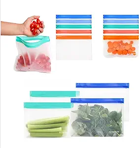 Photo 1 of 14 Pack Ecoberi Reusable Food Storage Bags, Leakproof, Freezer Bag, Sandwich, Snack, Travel Bag, Easy Zip Closure (Multi-14)