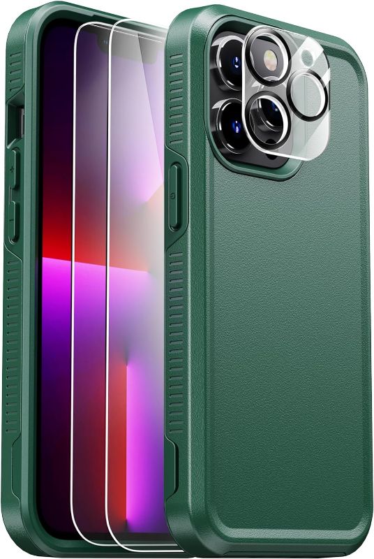 Photo 1 of LEGFES [4 in 1 Pioneer Designed for iPhone 14 Pro Max Case(6.7'' 2022),with 2 Pack [Tempered Glass Screen Protector]+1 Pack [Camera Lens Protector] Midnight Green
