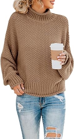 Photo 1 of Saodimallsu Womens Turtleneck Oversized Sweaters Batwing Long Sleeve Pullover Loose Chunky Knit Jumper
