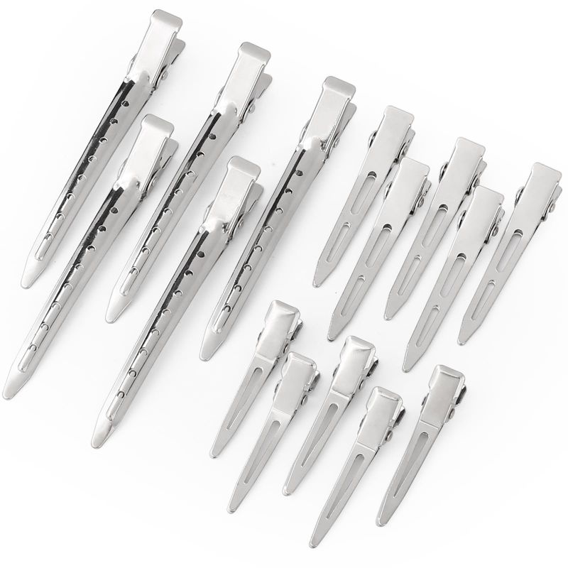 Photo 1 of ANYI Duck Bill Clips 60 Pcs Three Sizes 3.5/2.2/1.8 Inches Styling Sectioning Hair Clips Metal Alligator Curl Clips with Holes for Hair Styling Hair Coloring Salon Silver set of 2